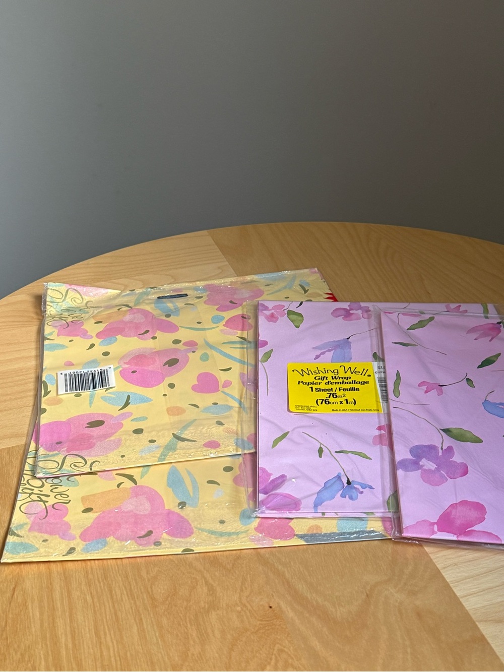Set of 4 Vintage Unused Minimalist Pink Flowers Gift Wrap New Oldstock NOS